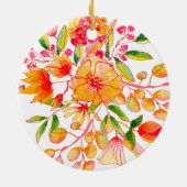 Personalisierte Namen Orange Bloral Hochzeitdatum Keramik Ornament (Hinten)