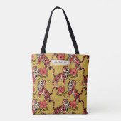 Personalisierte Namen Tiger Big Cat Vibrant Floral Tasche (Rückseite)