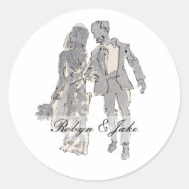 Personalisierte Namen von Braut und Bräuche Elegan Runder Aufkleber