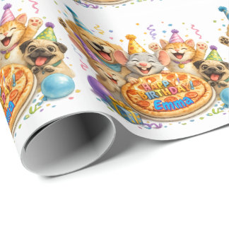 Personalisierte Namens Geburtstags Pizza Party Tie Geschenkpapier