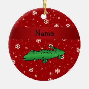 Personalisierte Namensalligatorrotschneeflocken Keramikornament