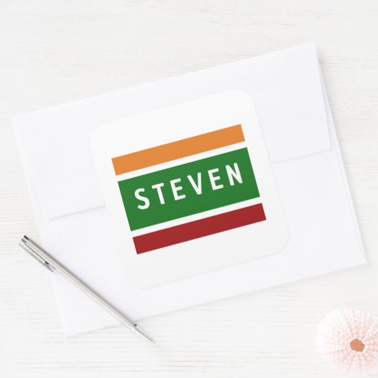 Personalisierte Namensaufkleber Retro-Streifen-Abz Quadratischer Aufkleber (Umschlag)
