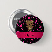 Personalisierte Namensbärnschwarzrosa-Polkapunkte Button (Vorne & Hinten)