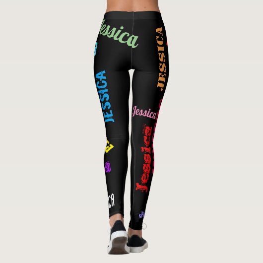 Personalisierte Namensbuchstaben Leggings Schwarz (Rückseite)