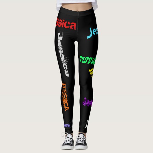 Personalisierte Namensbuchstaben Leggings Schwarz (Vorderseite)