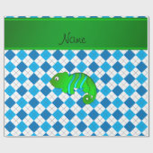 Personalisierte Namenschamäleonblau-Raute Geschenkpapier (Flach)