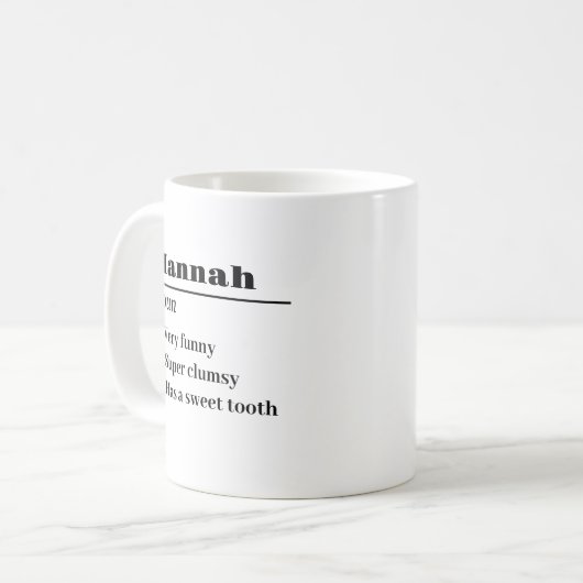 Personalisierte Namensdefinition Bezeichnung für d Kaffeetasse (Vorderseite Links)