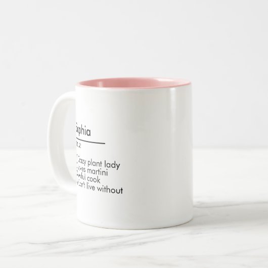 Personalisierte Namensdefinitionsvorgabenideen Zweifarbige Tasse (Vorderseite Links)