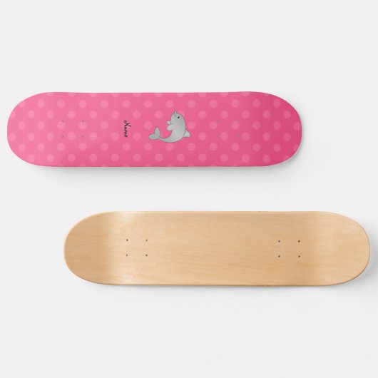 Personalisierte Namensdelphinrosa-Polkapunkte Skateboard (Horizontal)