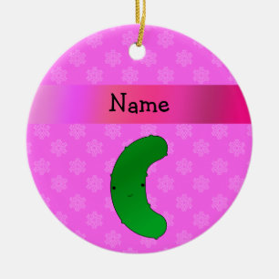Personalisierte Namensessiggurkenrosaschneeflocken Keramikornament