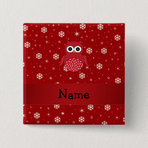 Personalisierte Namenseulenrotschneeflocken Button