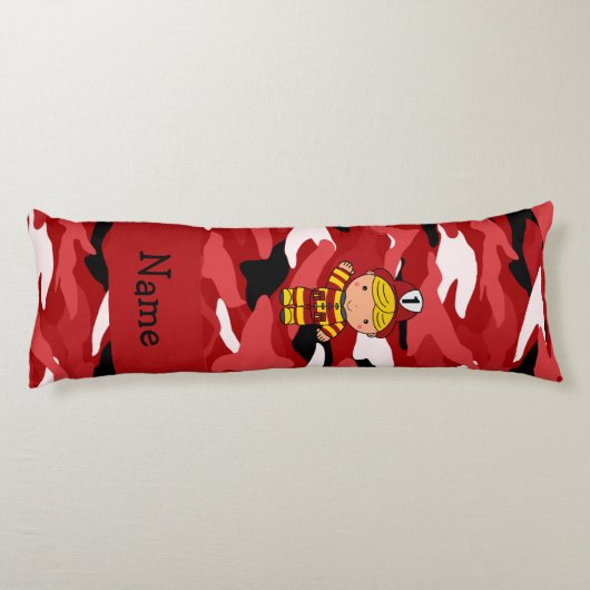 Personalisierte Namensfeuerwehrmannrot-Camouflage Seitenschläferkissen (Rückseite)