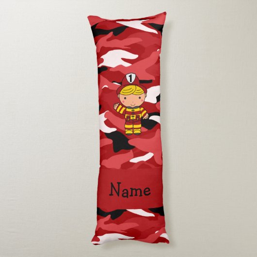 Personalisierte Namensfeuerwehrmannrot-Camouflage Seitenschläferkissen (Rückseite (Vertikal))