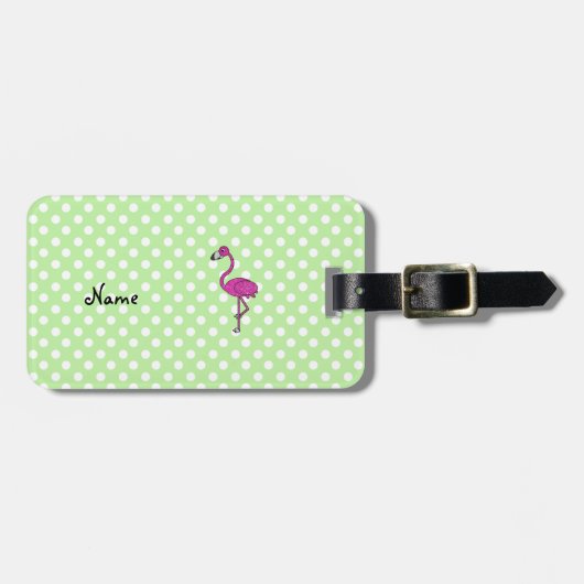 Personalisierte Namensflamingogrün-Polkapunkte Gepäckanhänger (Vorderseite horizontal)