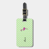 Personalisierte Namensflamingogrün-Polkapunkte Gepäckanhänger (Vorderseite vertikal)
