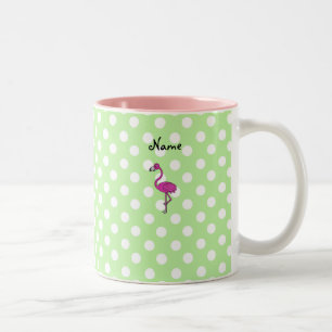 Personalisierte Namensflamingogrün-Polkapunkte Zweifarbige Tasse