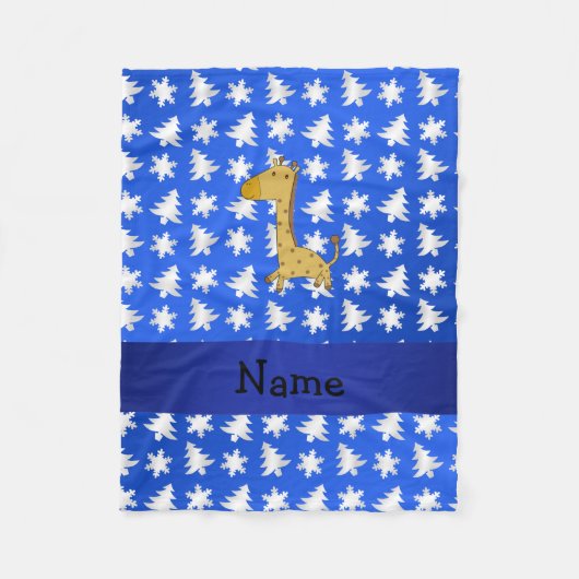 Personalisierte Namensgiraffe, blaue Schneeflocken Fleecedecke (Vorderseite)