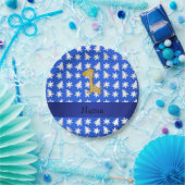 Personalisierte Namensgiraffe, blaue Schneeflocken Pappteller (Party)