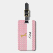 Personalisierte Namensgiraffenrosa-Polkapunkte Gepäckanhänger (Vorderseite vertikal)