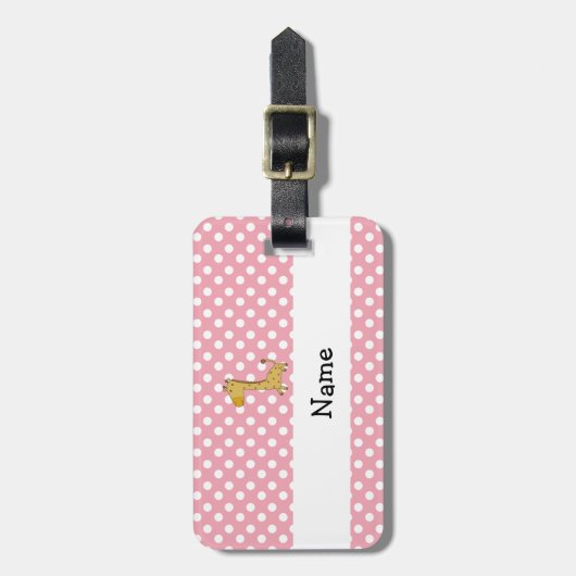Personalisierte Namensgiraffenrosa-Polkapunkte Gepäckanhänger (Vorderseite vertikal)