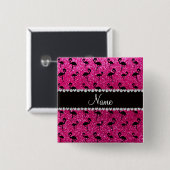 Personalisierte NamensGlitterneonflamingos des Button (Vorne & Hinten)