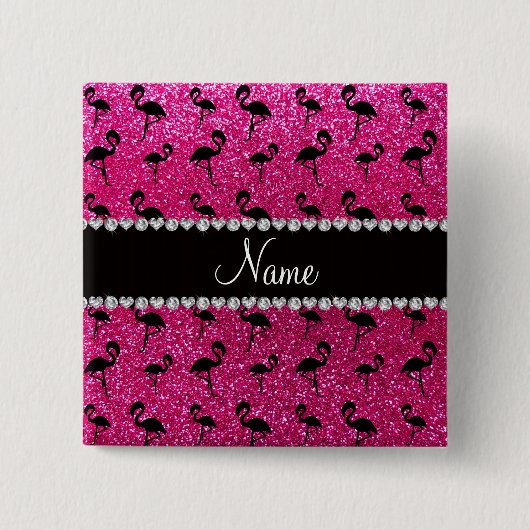 Personalisierte NamensGlitterneonflamingos des Button (Vorderseite)