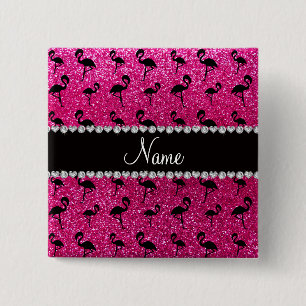 Personalisierte NamensGlitterneonflamingos des Button