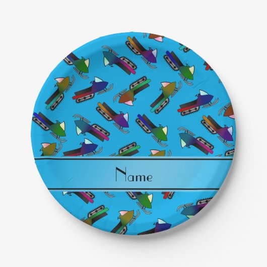 Personalisierte Namenshimmelblau Snowmobiles Pappteller (Vorderseite)