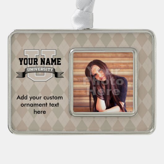 Personalisierte Namenshochschulcoole lustige Uni Rahmen-Ornament Silber (Vorderseite)