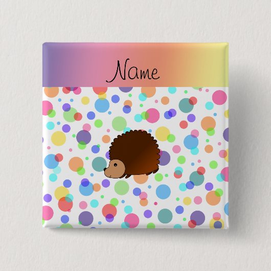Personalisierte NamensIgelsregenbogen-Punkte Button (Vorderseite)
