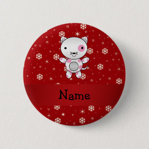 Personalisierte Namenskatzenrotschneeflocken Button