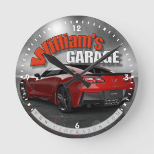 Personalisierte Namenskorvette-Garagen-Uhr Runde Wanduhr