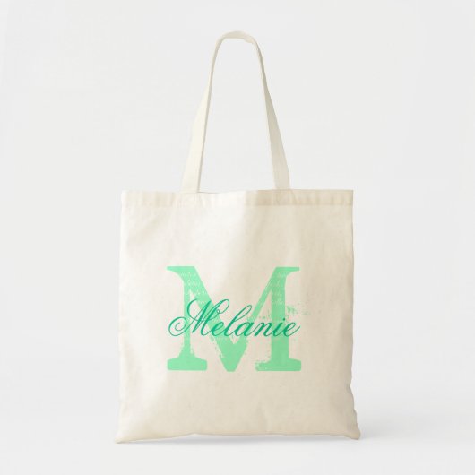 Personalisierte Namensmonogramm-Tasche | Mintgrün Tragetasche (Vorne)