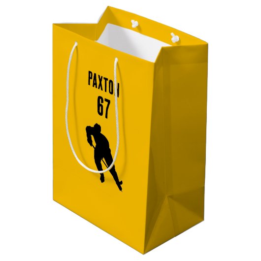 Personalisierte Namensnummer Hockey-Geschenktasche Mittlere Geschenktüte (Rückseite Schrägansicht)