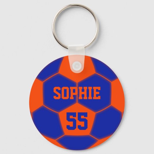 Personalisierte Namensnummer Red Blue Soccer Ball Schlüsselanhänger (Vorderseite)