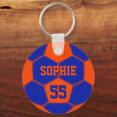 Personalisierte Namensnummer Red Blue Soccer Ball Schlüsselanhänger (Vorderseite)