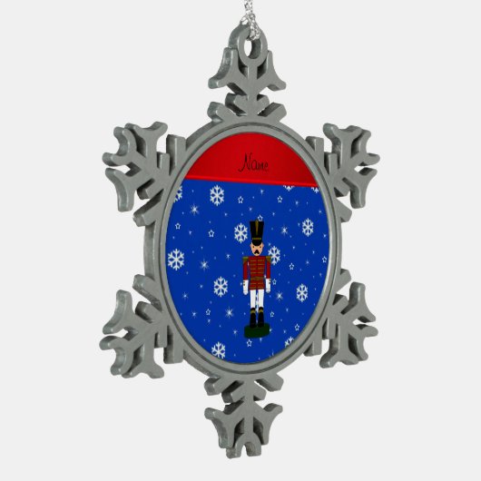 Personalisierte Namensnussknackerblauschneeflocken Schneeflocken Zinn-Ornament (Links)
