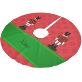 Personalisierte Namensnussknackerrotschneeflocken Polyester Weihnachtsbaumdecke (Schrägansicht)