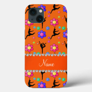 Personalisierte Namensorange Turnübungen Blumen iPhone 13 Hülle