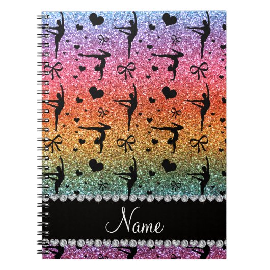 Personalisierte Namensregenbogen-Glittergymnastik Notizblock (Vorderseite)