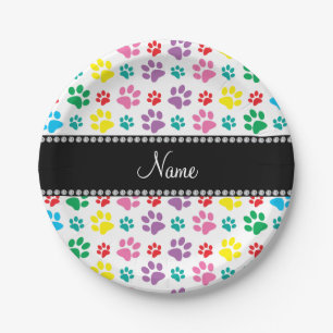 Personalisierte Namensregenbogenhundetatzen Pappteller