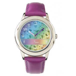 Personalisierte Namensregenbogenzahl Skaten Armbanduhr