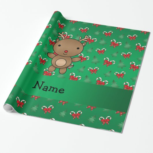 Personalisierte Namensrengrün-Zuckerstangebögen Geschenkpapier (Ungerollt)