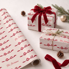 Personalisierte Namensrote Schleife Weihnachtsgesc Geschenkpapier