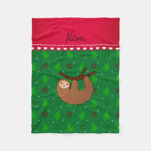 Personalisierte Namensslothgrün-Weihnachtsbäume Fleecedecke (Vorderseite)