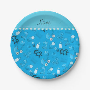 Personalisierte Namenstiere des blauen Babys des Pappteller