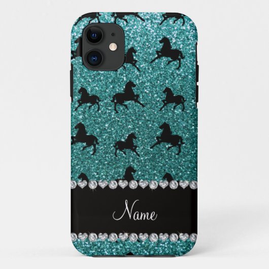 Personalisierte Namenstürkis-Glitterpferde Case-Mate iPhone Hülle (Rückseite)
