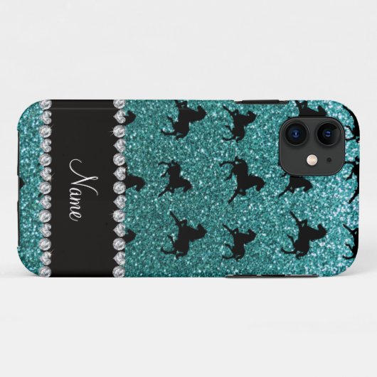 Personalisierte Namenstürkis-Glitterpferde Case-Mate iPhone Hülle (Rückseite (Horizontal))