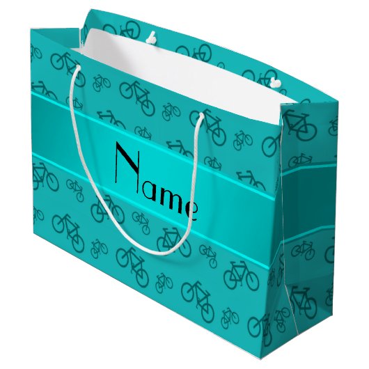 Personalisierte Namenstürkisfahrräder Große Geschenktüte (Rückseite Schrägansicht)