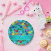Personalisierte Namenstürkisregenbogen narwhals Pappteller (Party)